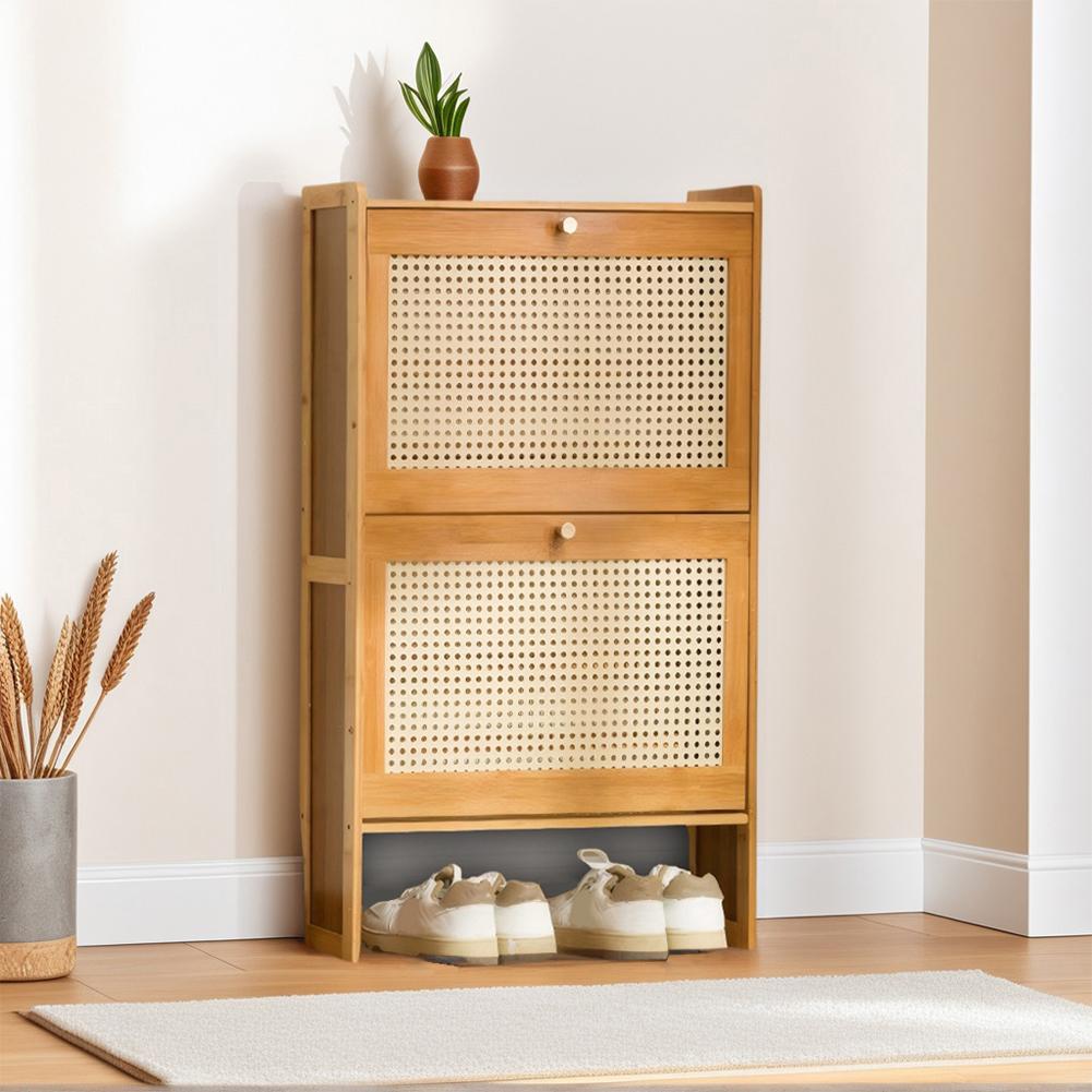Slim Shoe Cabinet with 2 Flip Drawers Shoes Storage Organizer Adjustable Shelves Rack for Hallway Living Room Or Bedroom