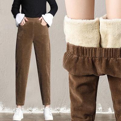 Mote Kvinner Vinter Tykkere Plysj Kordfløyel Casual Bukser Varm Høy Midje Damebukser Enkle Alt-Match Kvinne Leggings Harem Kvinne Bukser Bukser
