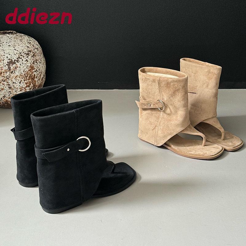 Fashion Fashion Flock Women Ankle Boots Shoes Female Flip flops New 2025 Open Toe Ladies Sandals Booties With Height Increasing Footwear