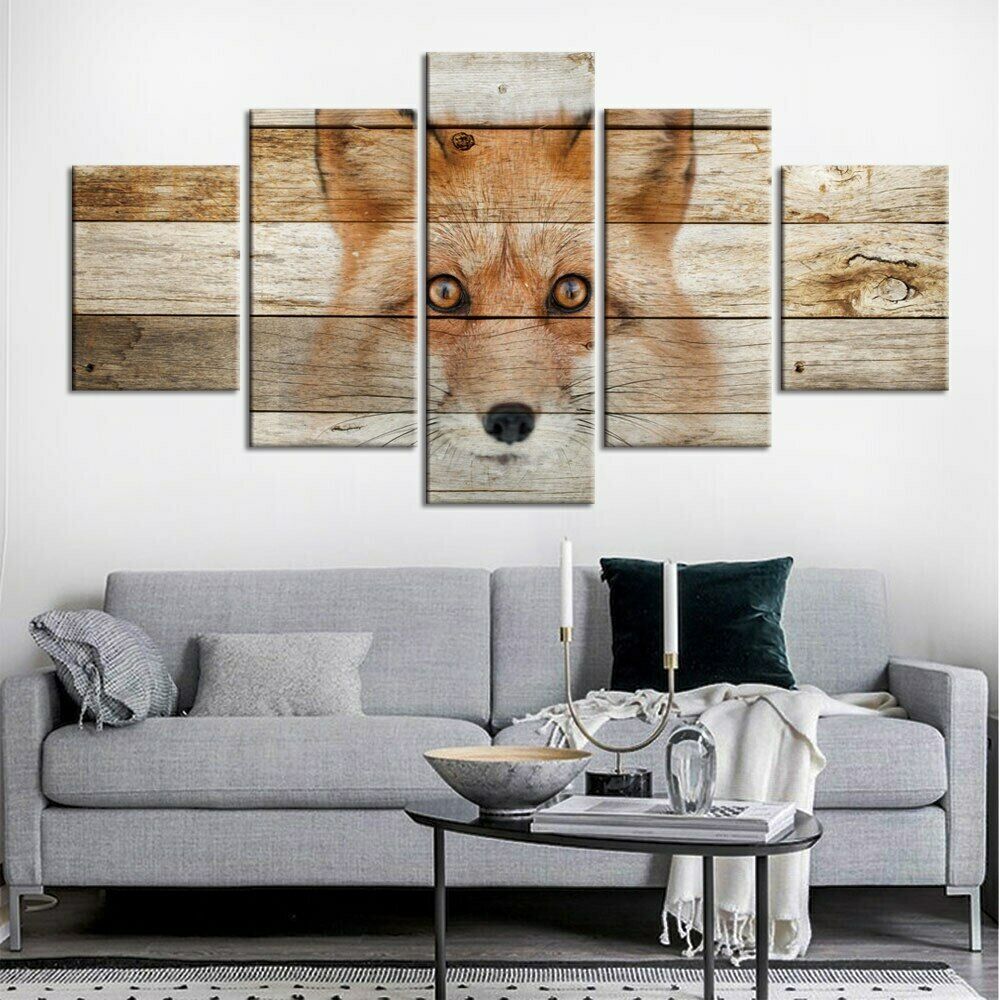 

5 шт., доски, древесная лиса, современный декор, холст, настенное искусство, HD печать, фотографии, плакат, абстрактный декор комнаты, картины, 5 шт., без рамки