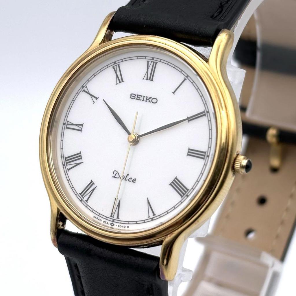 [USED] SEIKO DOLCE Quartz White x Gold Roman Wristwatch Strap