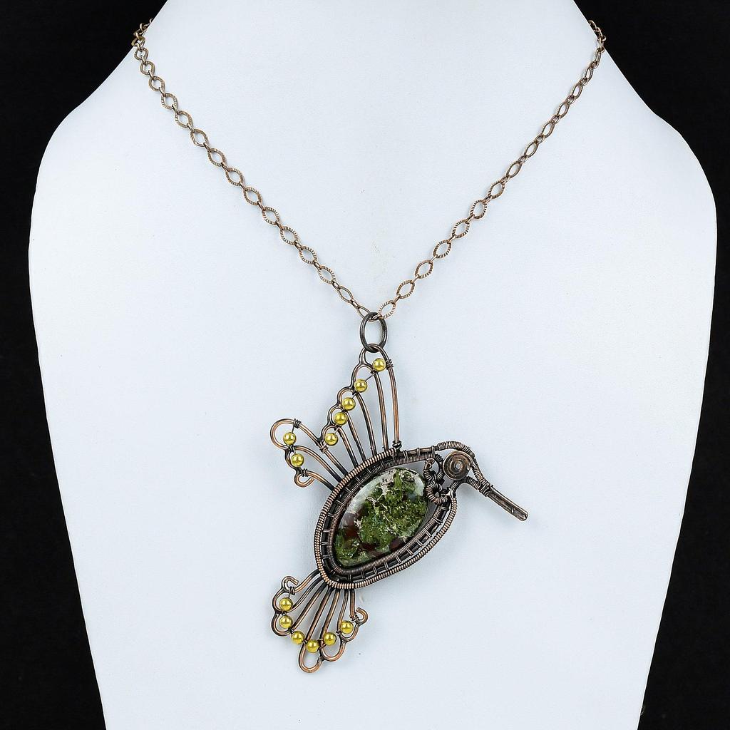 Dragon Bloodstone Pendant Copper Wire Wrapped Jewelry Gemstone Pendant Bird Jewelry Handmade Pendant Copper Wire Wrap Pendant Gift For Her