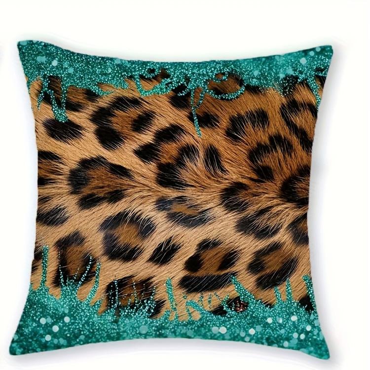 1/4 Stück Wildes Leopardenmuster Kissenbezüge Türkis Braun Safari Tier Dekorative Kissenbezüge für Zuhause Sofa Couch Kissenhülle
