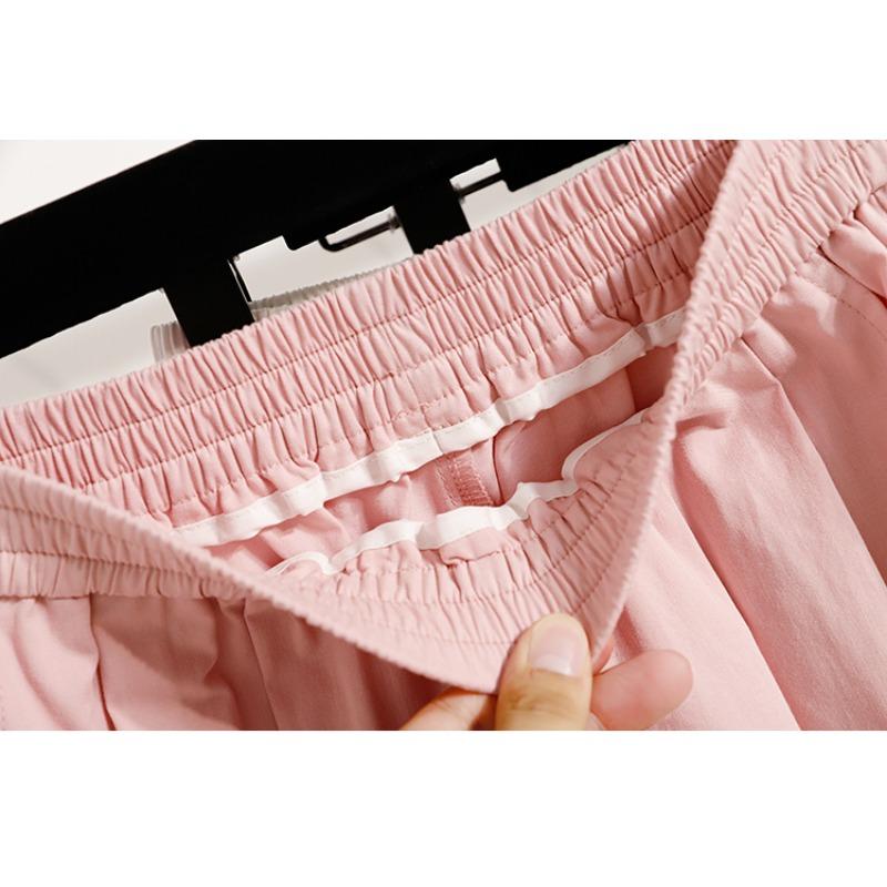 DIMANAF 2025 Summer Plus Size Long Pants Women Elastic Casual Harem Pants High Waist Pleated Loose Basic Wide Leg Pants