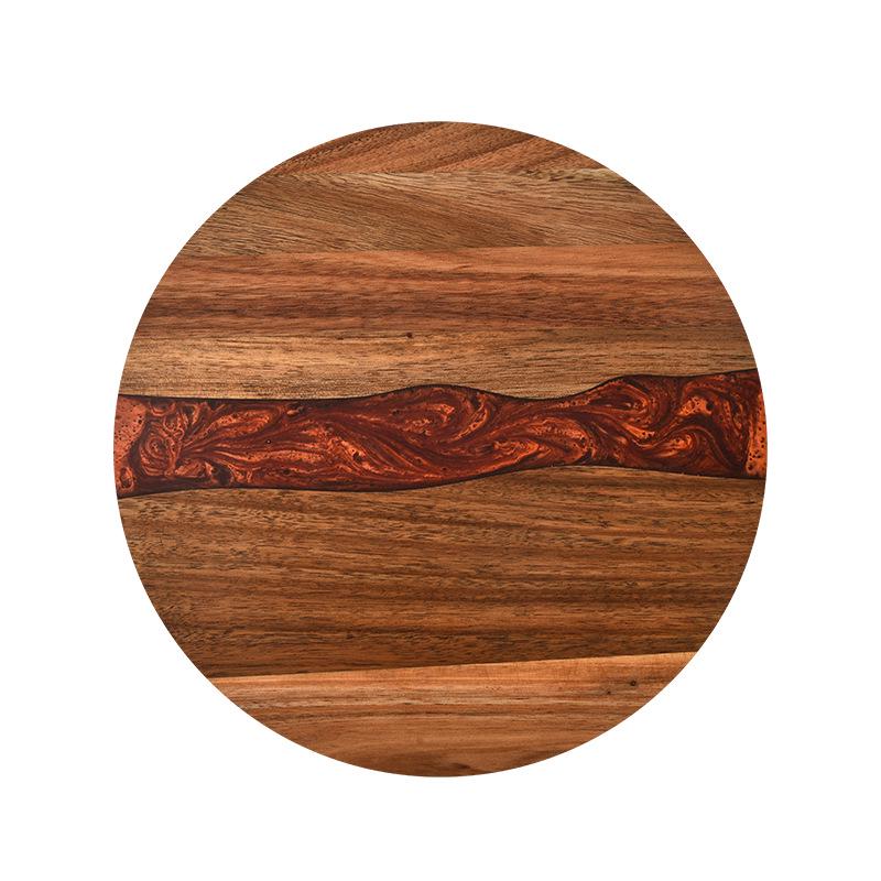 Round Double-Sided Acacia Wood Cutting Board - Solid Wood Kitchen Board for Chopping and Serving Round красный