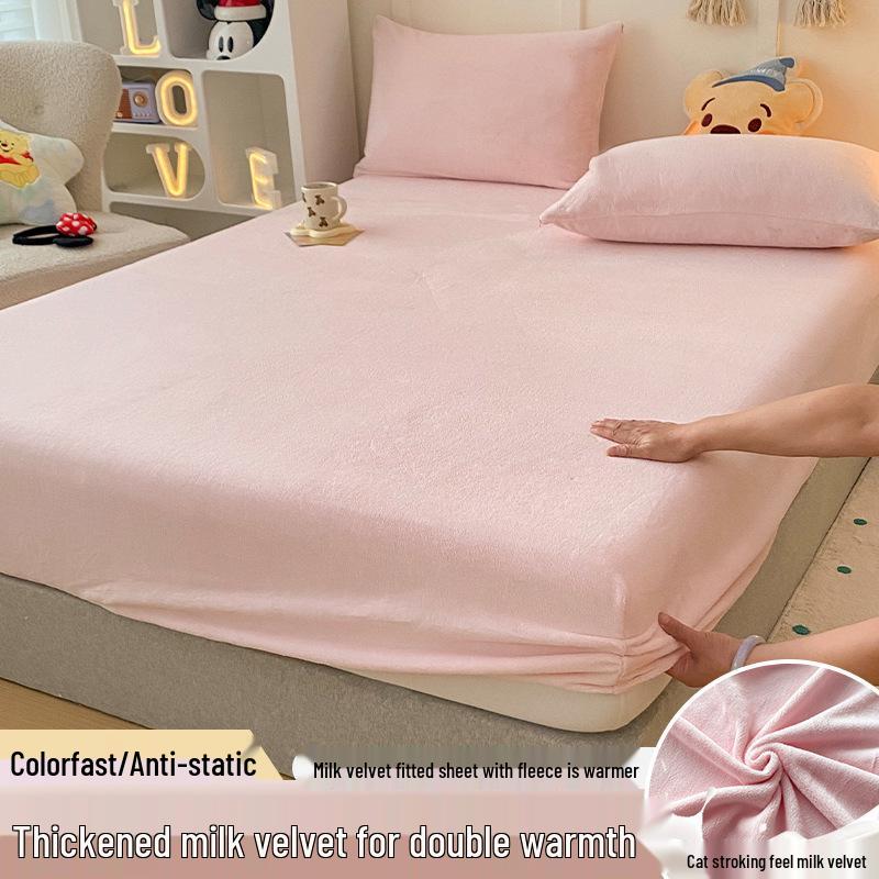 Autumn Winter Flannel Fitted Sheet: Non-slip Coral Fleece Bedspread & Mattress Cover