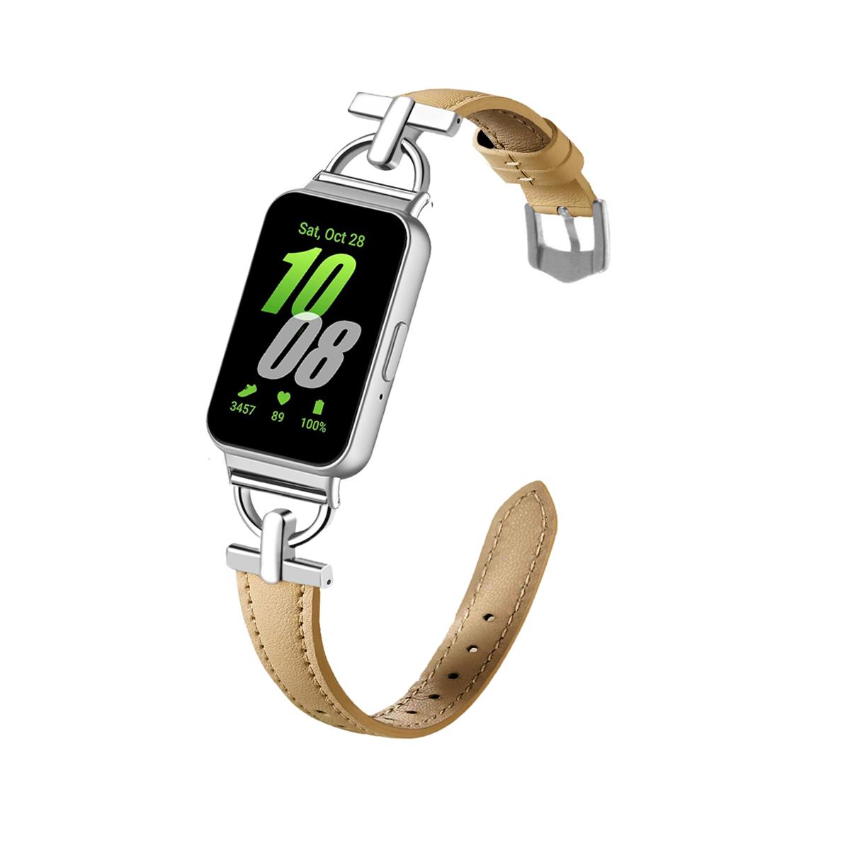 

For Samsung Galaxy Fit 3 Metal+Leather Strap for Samsung fit 3 Smart Watch Accessories Wristband for Galaxy Fit 3 Bracelet Belt Galaxy Fit 3 хаки