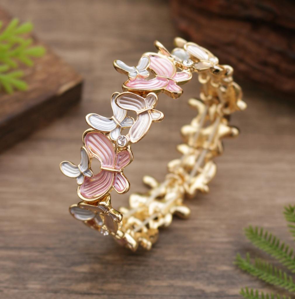 Emaille Haar Schmetterling Legierung elastisches Armband, Damen vielseitiges diamantbesetztes Schmetterlingsarmband