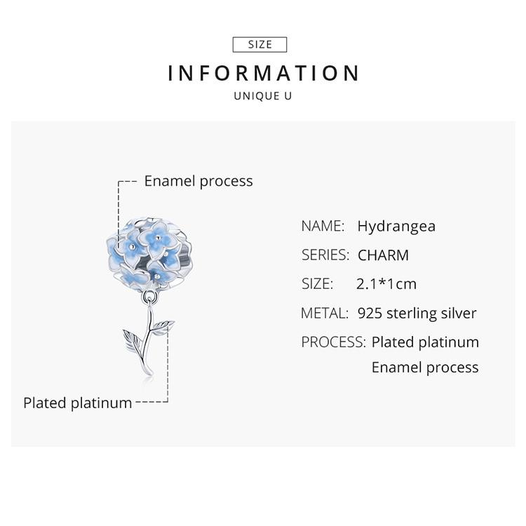 Bamoer 3D Blue Color Flower 925 Sterling Silver Hydrangeas Pendant Charms Fit Original Bracelet Jewelry