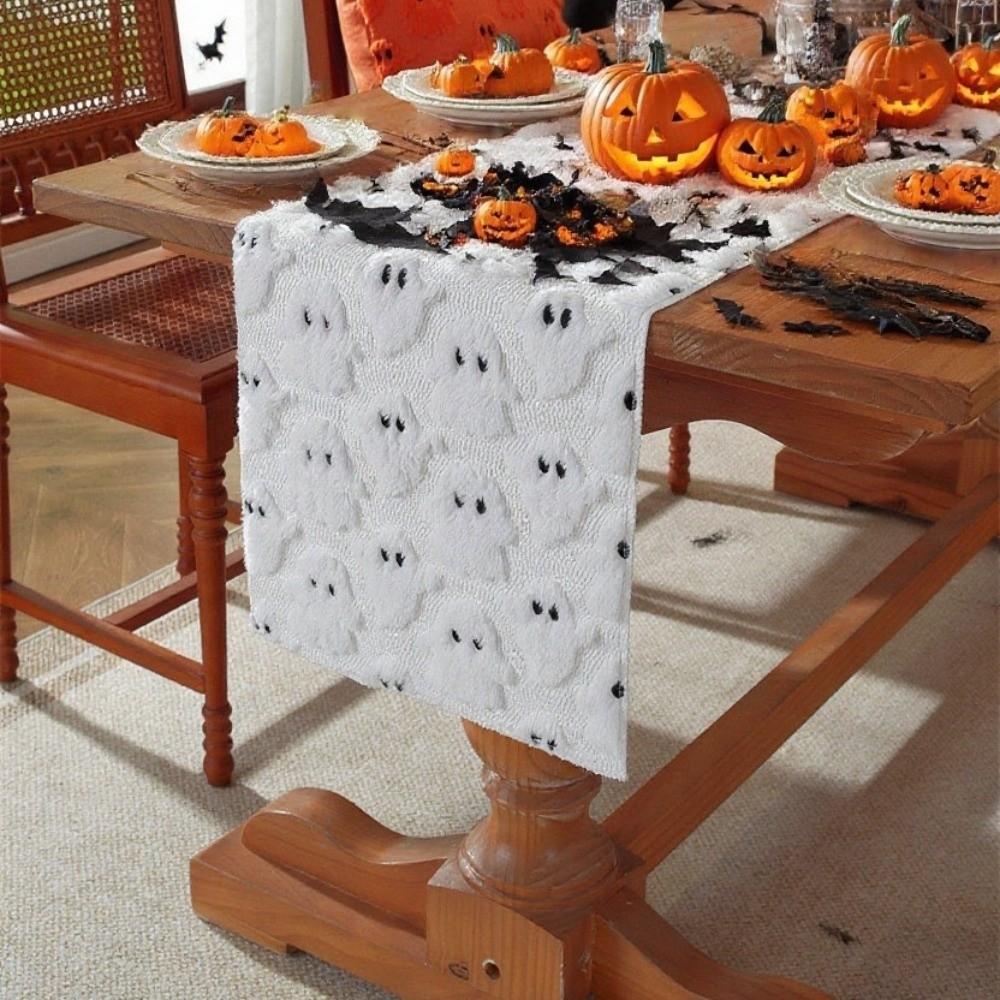 Comfortable Halloween Table Runner Soft Texture 3D Tufting Dining Tablecloth Restaurant