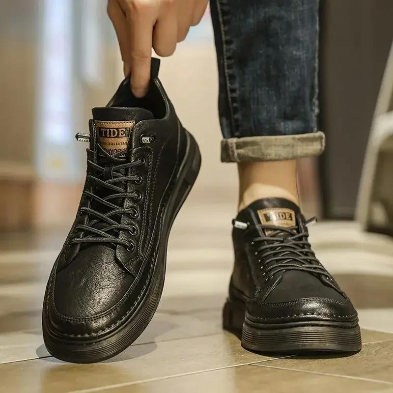 Men's Leather Brogue Shoes Round Toe Lace Up High Quality Fashion Footwear Offer Male Casual Shoe Common Free Delivery Shipping