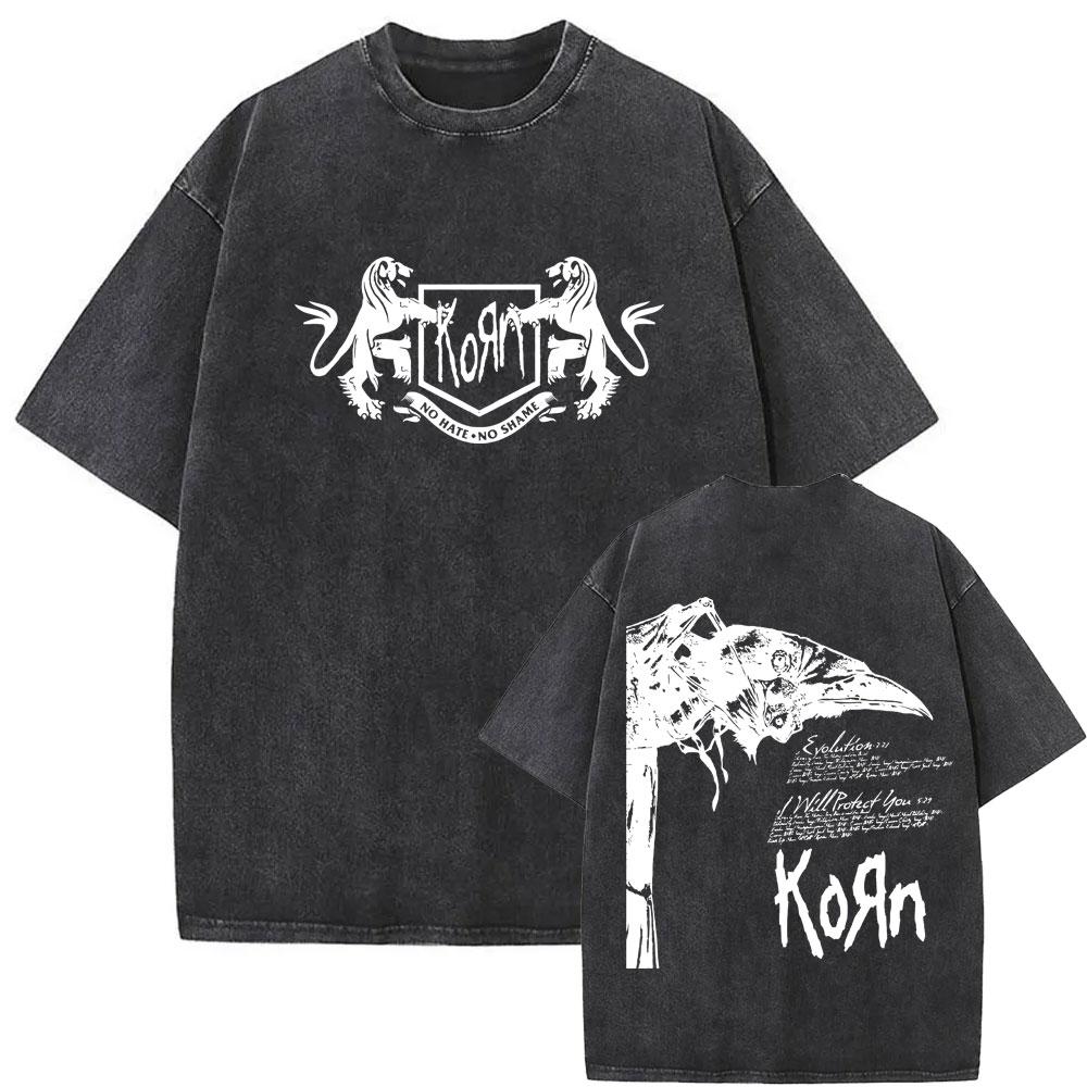 Gewaschenes Vintage Rockband Korn Grafikdruck T-Shirt Männlich Metal Musik Übergroße T-Shirts Männer Frauen Kawaii Süßes Rosa T-Shirt