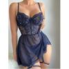 Black Straps, Breast-showing Underwear, Sexy Mesh Set, European and American Pajamas.