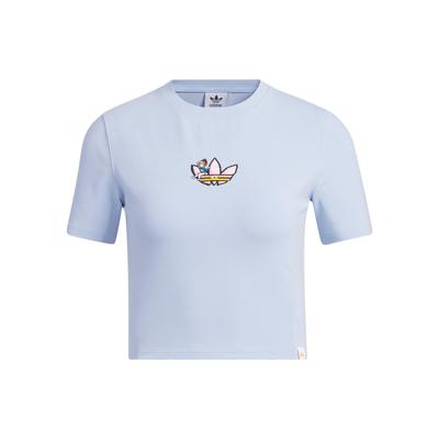 Originals X Monkey Kingdom Kollaborations Crop T-Shirt Cartoon Logo Sport Kurzarm T-Shirt Damen Tops Hellrosa Blau IP1775