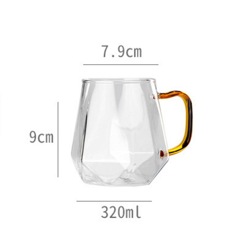 6pcs/4pcs/2pcs/1pcs Glass Mug Luxurious Diamond Patterned Cold Water Cup with Handle High Borosilicate Transparent Drinking Cups