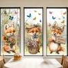 Pegatinas de Ventana Zorro de Primavera Zorro de Dibujos Animados Flores Mariposas Pegatina de Cristal Extraíble Animales Lindos Pegatinas de Ventana para Decoración de Hogar Oficina Tienda