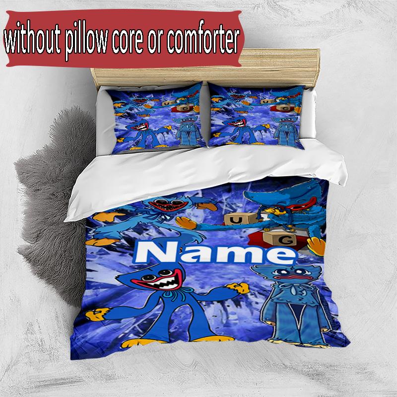3pcs Duvet Cover Set (1*Duvet Cover + 2*Pillowcase, Without Core), Custom Name Huggy Wuggy Pattern Bedding Set, Home Bedroom Decor Gift