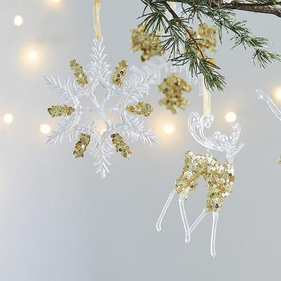 Acryl-Schneeflocken-Weihnachtsbaum-Anhänger mit Goldrand für Fensterdekoration