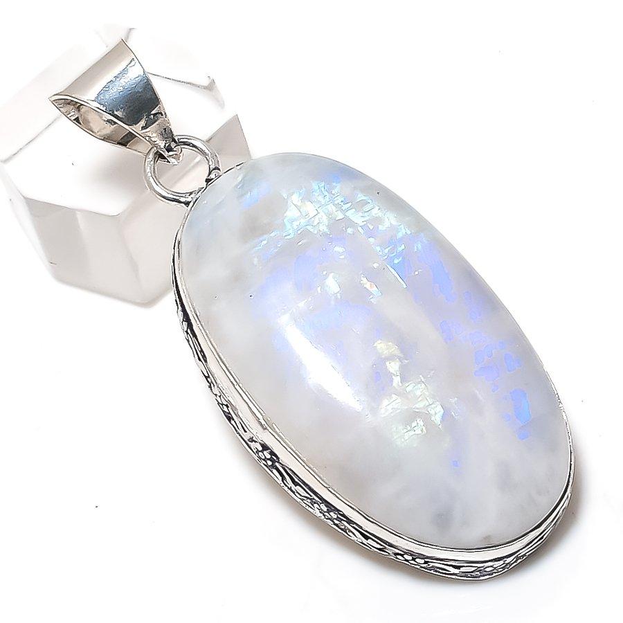 Natural Moonstone Gemstone 925 Sterling Silver Jewelry Pendant 2.21" N8h58
