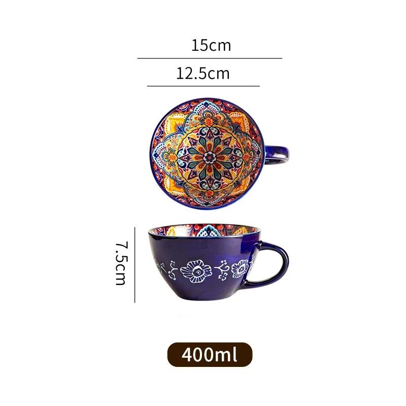Retro Ceramic Breakfast Mug, Large Capacity Milk, Oatmeal & Coffee Cup for Home Use A