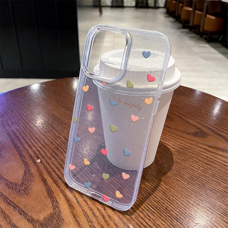 Color love simple mobile phone case Apple 16Pro glitter anti-drop protective case iPhone15promax women's model