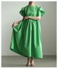 La A Voluminous Flared Color Dress That Brightens Your Long Dress with Short Flared Voluminous Flattering Casual Free Size Green [sawa Á Mode] Mood.