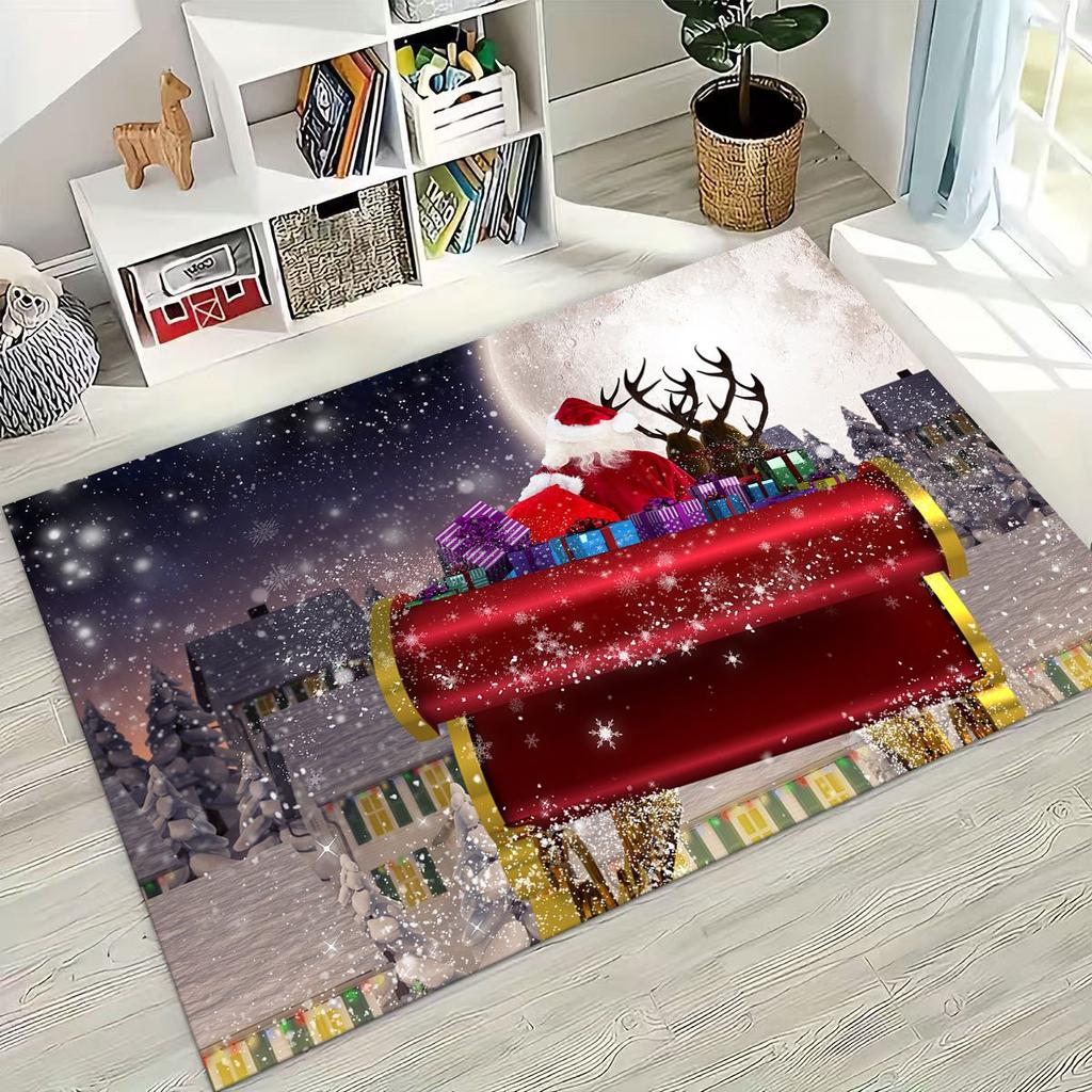 Frohes Neues Jahr Frohe Weihnachten Weihnachtsbaum Weihnachtsmann Cartoon Geschenk Teppich Teppich für Schlafzimmer Wohnzimmer Sofa Haus Fußmatte Dekoration,Rutschfest