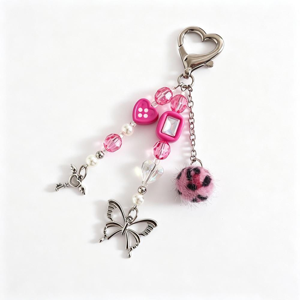 Handmade Fur Ball Keychain Pearl Heart Beaded Star Pendant Keychain Beaded Keychain  For Phone Case розы красного