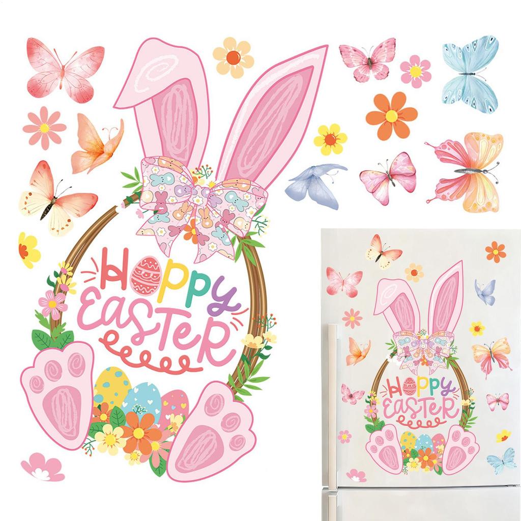 2026 Easter Window Stickers Double-Sided Static Spring Bunny Decal Rabbit Basket Spring Festival Electrostatic Stickers