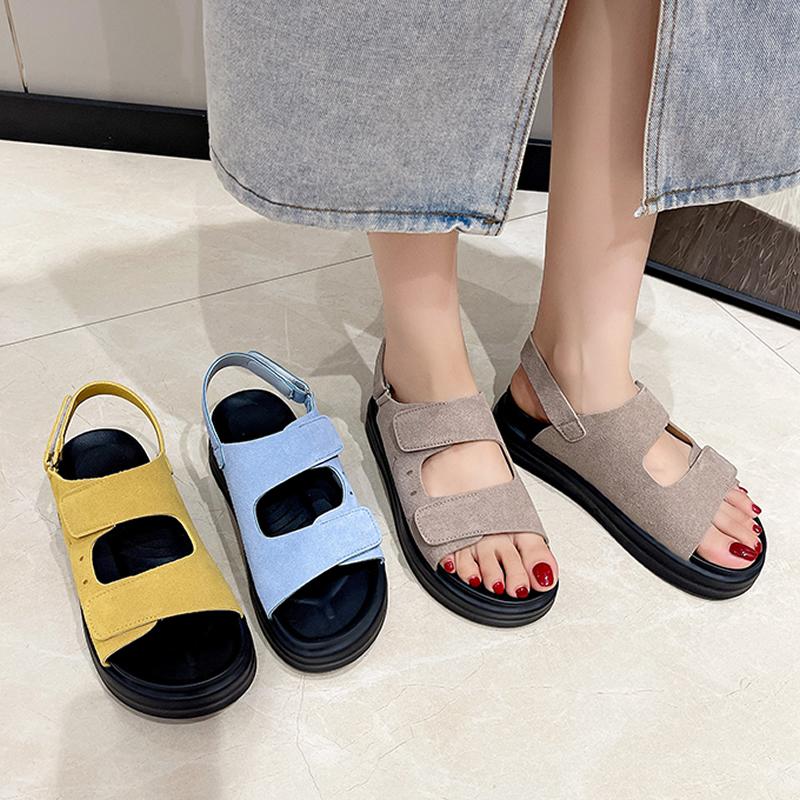 

Summer New Roman Style Thick Bottom Sandals Women s Slip-On Beach Shoes Retro Magic Tape Strap Buckle Flat Heel Ladies Sandals 42 жовтий