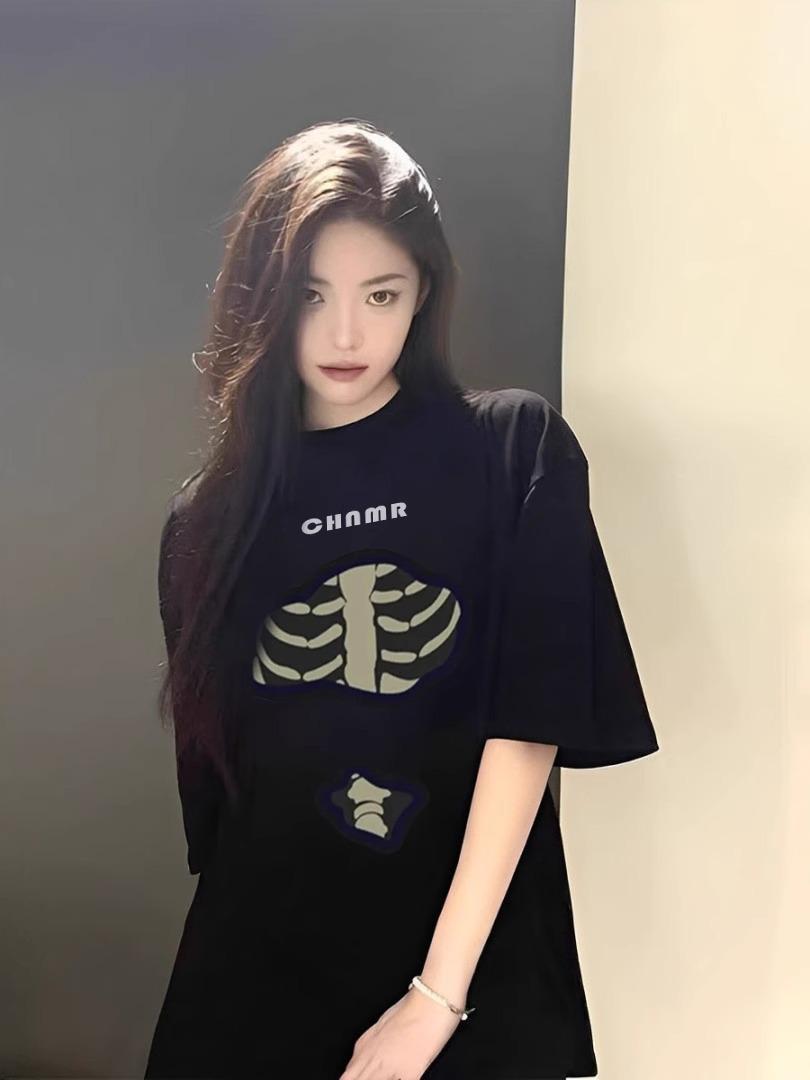 

Plus Size Women s Black Pure Cotton Short Sleeve T-Shirt, 2025 American Design, Straight Shoulder, Loose Fit. M Premium Quality темно-синього кольору