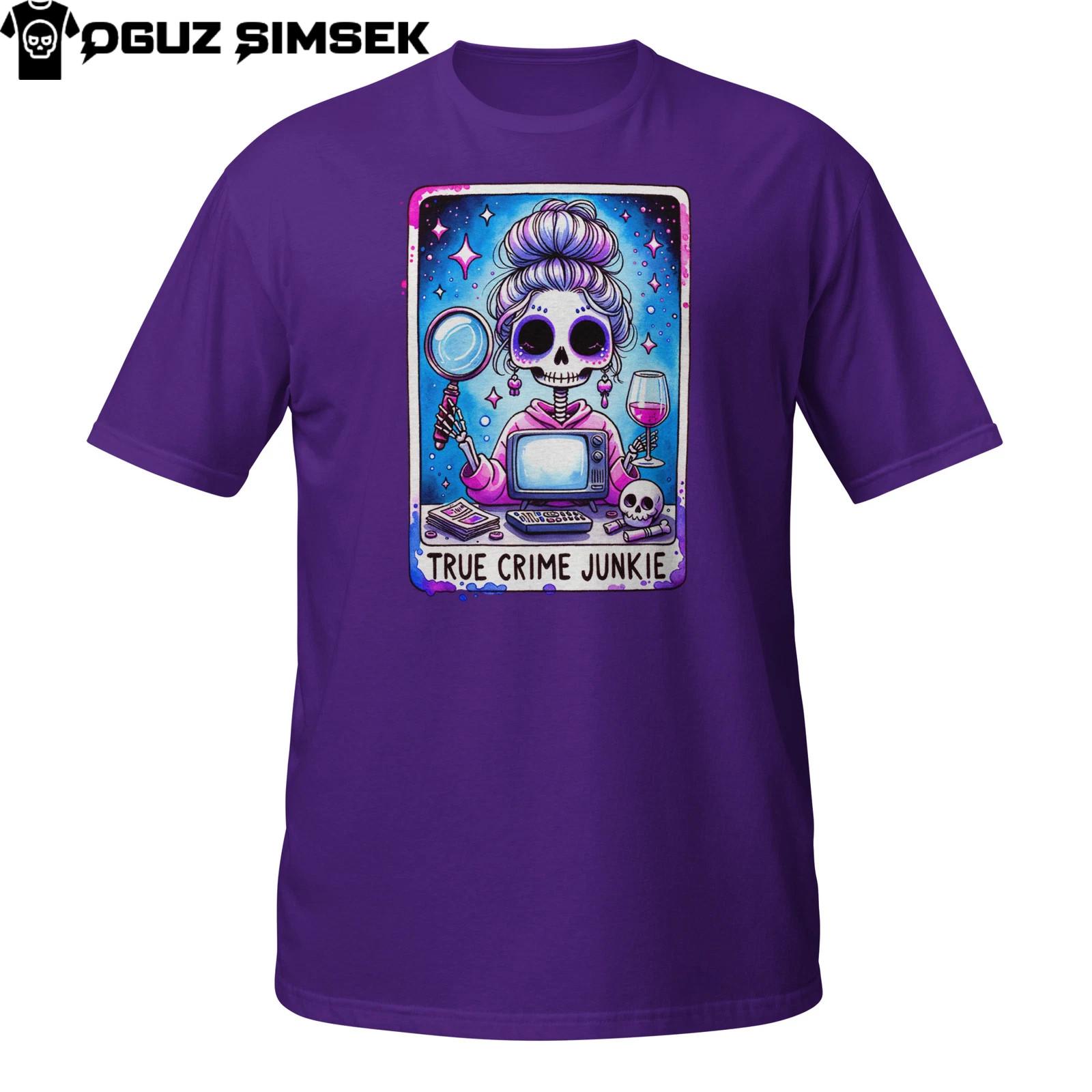 True Crime Junkie T-Shirt Mens Womens Tees Top | Skeleton Tarot Card Design | Funny Mystery Tee 4XL
