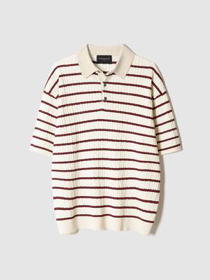 Pokeopeiseu Cable Rugby Half Sleeve Knit Red Stripe