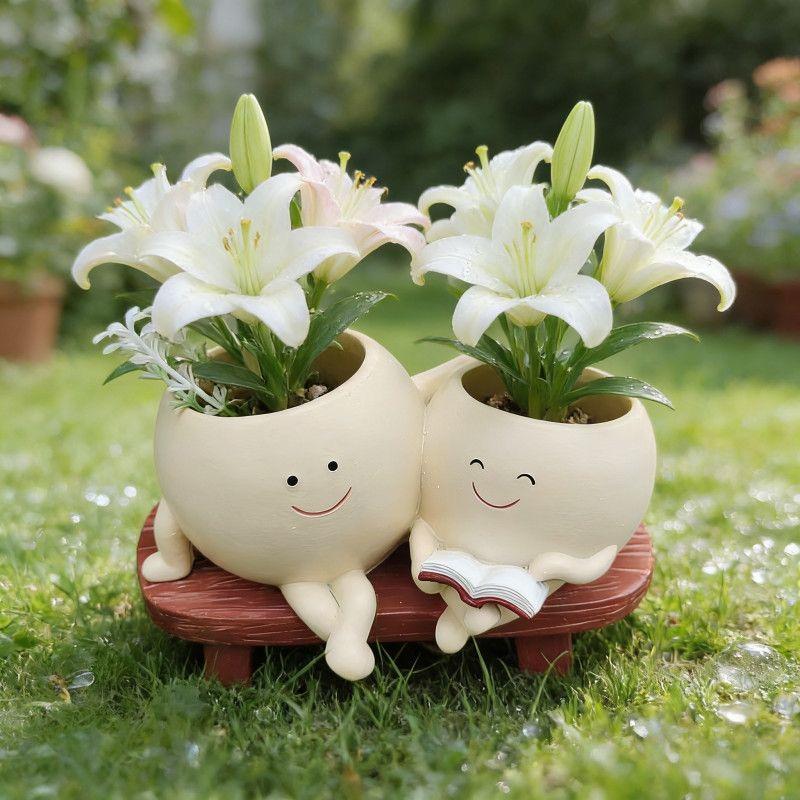 Cute Cartoon Smiley Flower Pot Vase – Porcelain Succulent Planter for Home Decoration