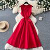 Elegant Sleeveless Satin Dress for Women Luxurious Solid Color Flower Buttons Summer Autumn Formal Evening Party Vestidos