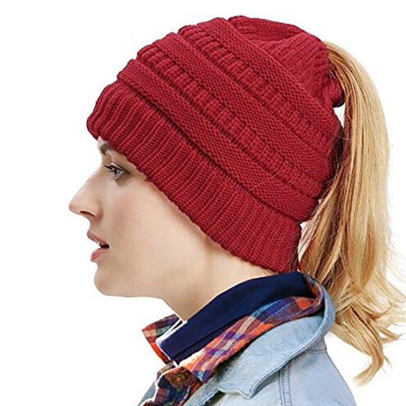 Бун Высокий Женский Беспорядочный Зимний Теплый Хвост Шапка Вязаная Шапка WineRed