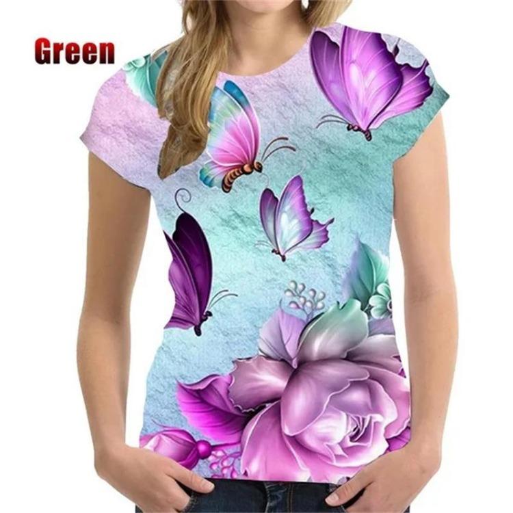 Harajuku Street Fashion Women's Short Sleeve 3D Flower Printed Rose T-shirt Clothing