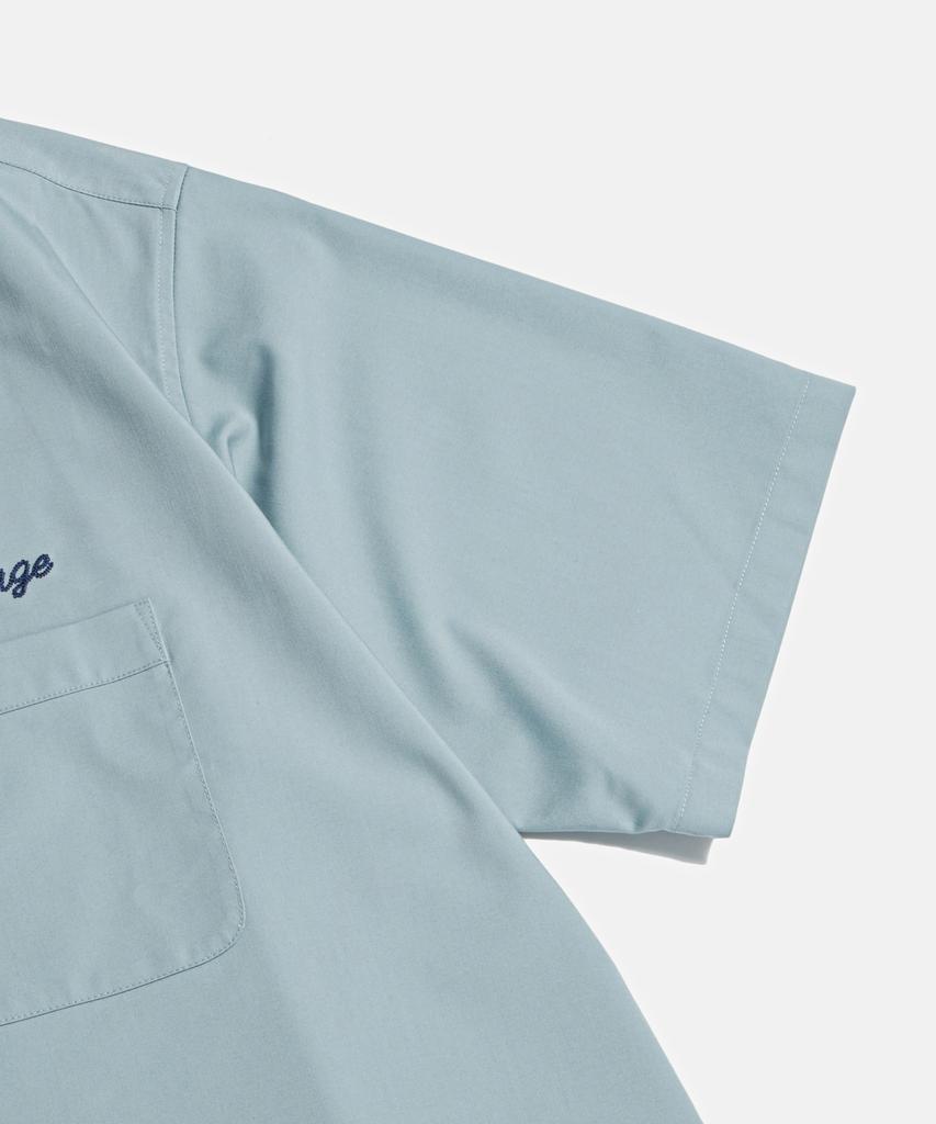 ESPIONAGE Script Logo Open Collar S/S Shirt Rusty Blue