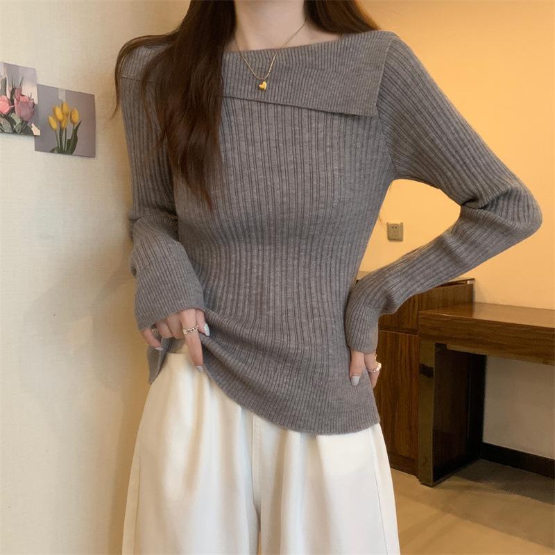 

Осень и зима новый простой и модный универсальный пуловер свитер женский дизайн чувство тонкий и тонкий базовый вязаный свитер топ прилив one size fits all серый