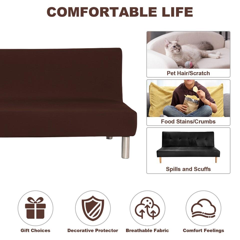 Folding Sofa Bed Cover Polyester Elastic Armless Couch Cover Futon Slipcover Protector