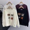 American Lazy Chic Cute Cartoon Fleece Crew Neck Sweater Women's Small Loose Oversize Coat