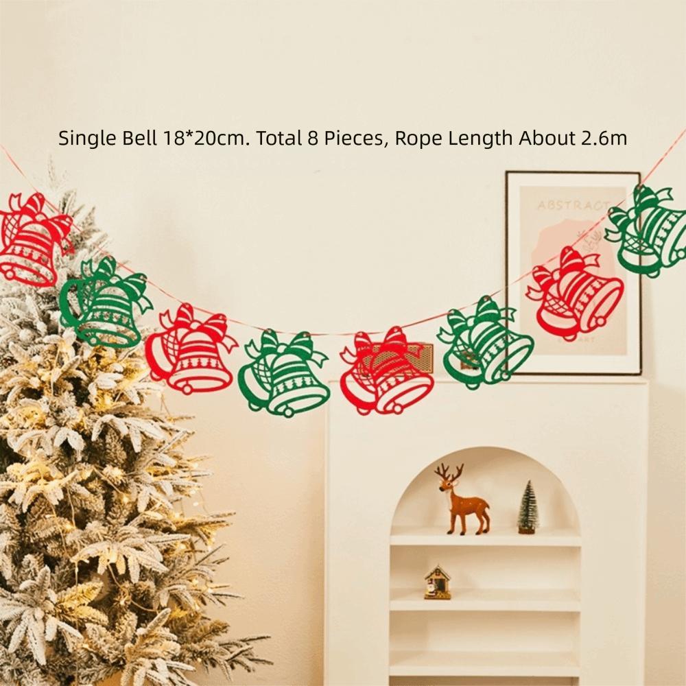 Felt Christmas Banner Elk Design Santa Design Xmas Pull Flag Hanging Ornament Red Green Felt Christmas Banner Wall Decor