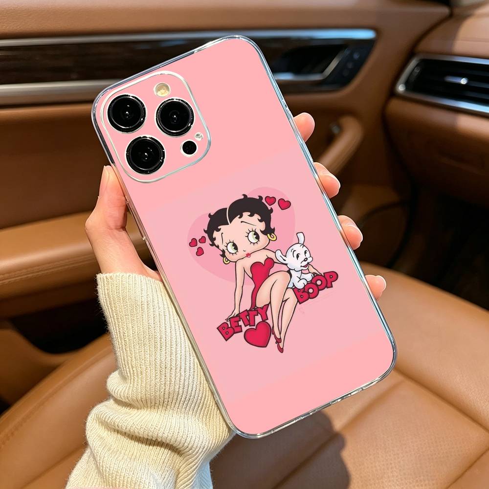B-Betty Cute B-Boop Phone Case For iPhone17,16,15,14,13,12,11 ,Pro Max, Plus Soft Silicone Transparent Cover iPhone17ProMax
