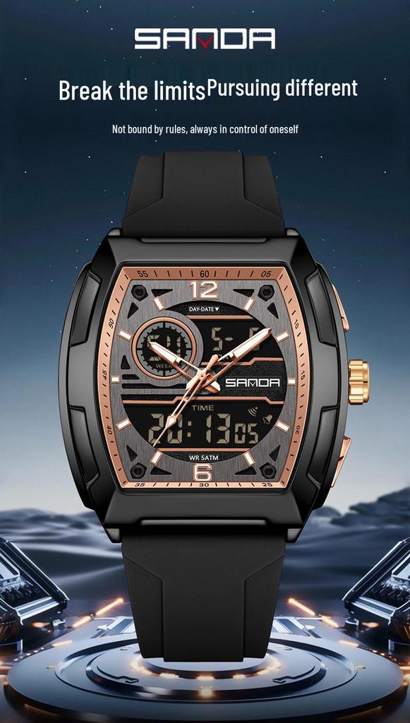 SANDA Men's Multifunctional Sports Watch - Dual Display, Waterproof, Casual & Versatile.