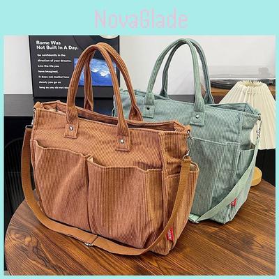 Corduroy Shoulder Tote Bag For Women Large Capacity With Zipper Closure For Daily Use