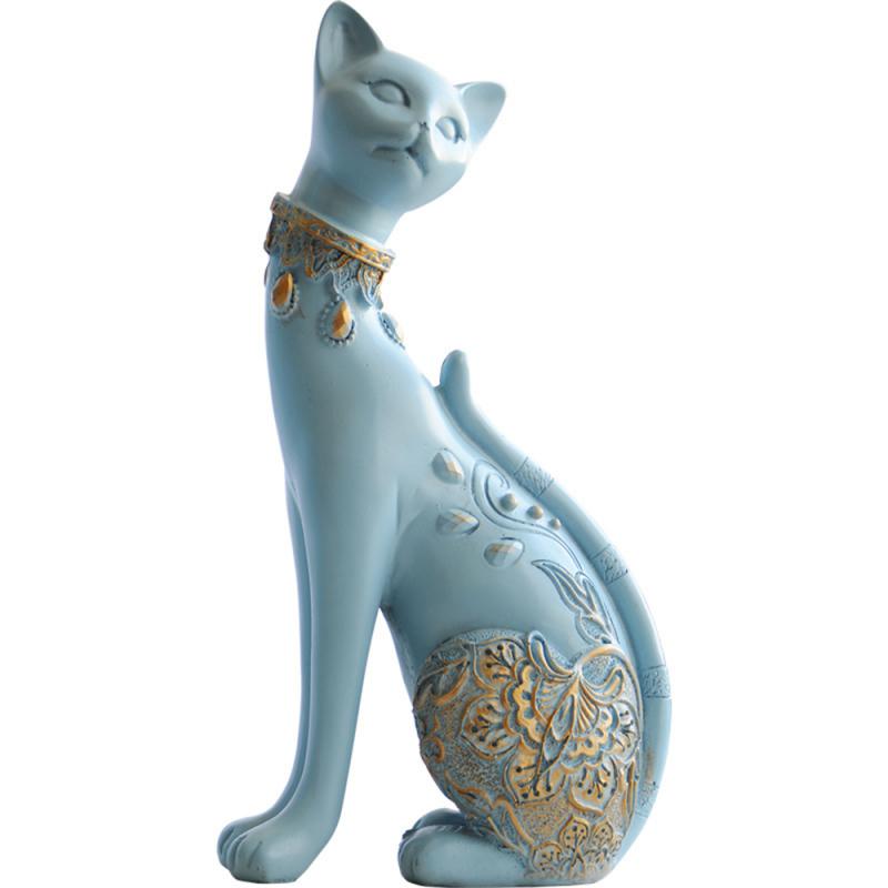 Classic Kitten Ornaments Solid Resin Artistic Creative Decoration Tv Cabinet Ornaments Waterproof Texture Blue-white/blue