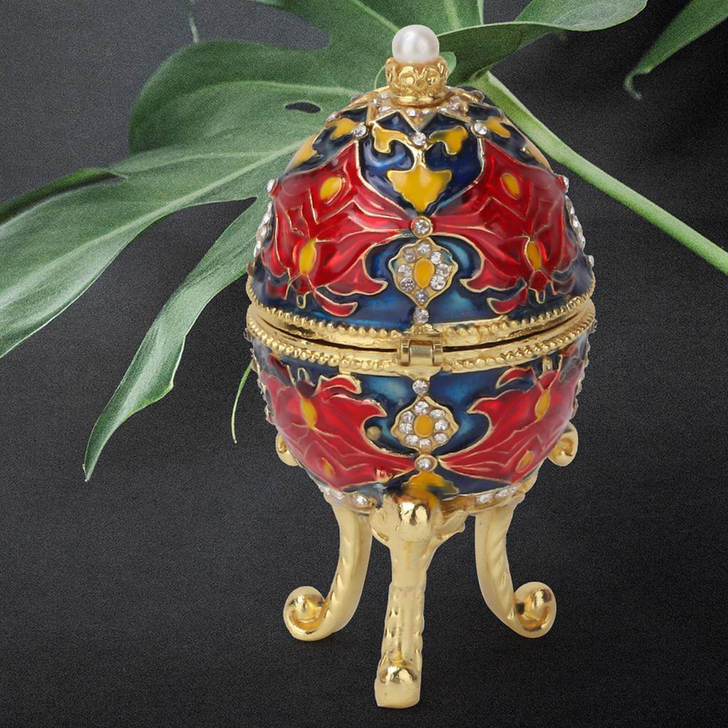 Fdit Vintage Enamelled ster Egg Jewelry Box, Zinc Alloy Diamante Jewelry   with Antique Floral Pattern, Decorative for Women, ster Houses and