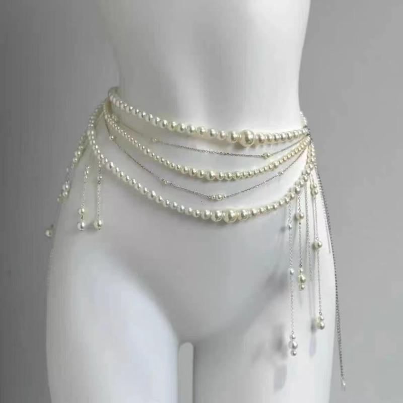Multilayer Pearl Belt Waist Chain for Women's Fashion Retro Y2K Designer Belt Character Playing Clothes Accessories Party Belts
