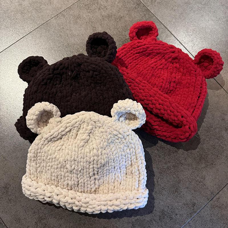 Solid Knitting Color Little Bear Ears Knit Wool Hats Women Fall Winter Wear