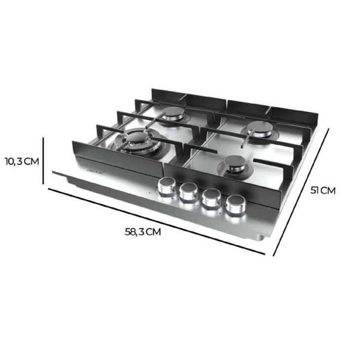 Gas Hob - CECOTEC - Bolero Squad G 4400F - 4 Burners - Stainless Steel - 8 kW